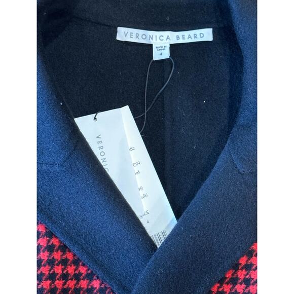 Veronica Senna Red Houndstooth Wool Double Breasted Long Coat Jacket size 4 - Picture 9 of 13